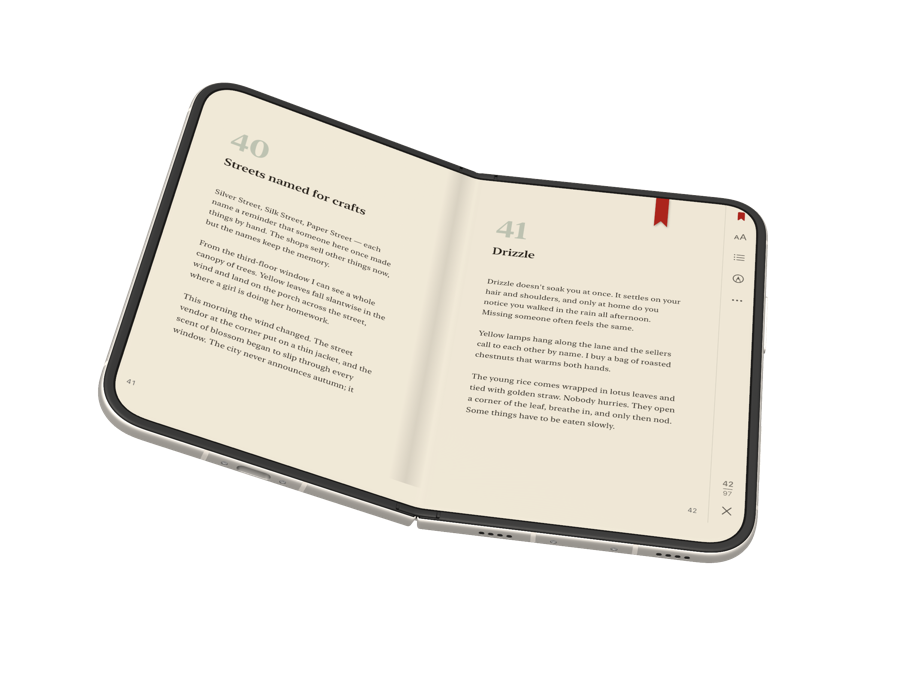 iPhone Duo opened like a book, two pages side by side